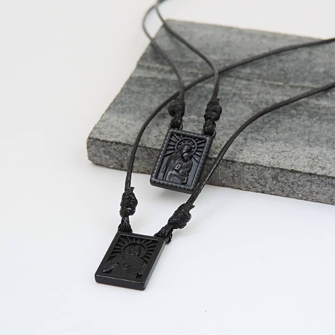 Male Scapular with Cord in 5 colors of Pendant Black, Silver, Vintage Gold, Gold, Graphite Scapular - Men's Necklace - Male Jewelry - Image 5